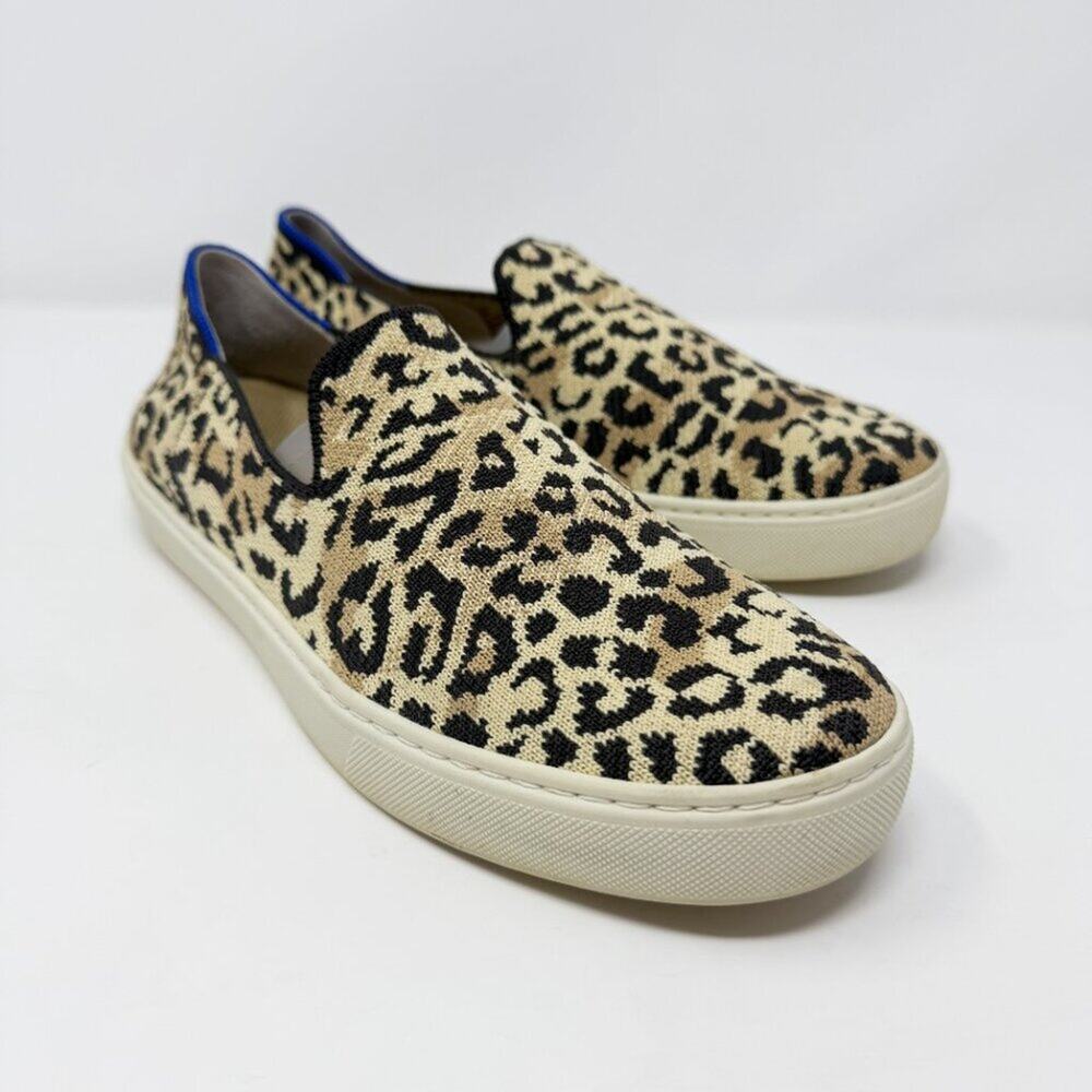 Rothy’s Tan/Brown Leopard Print Slip On Sneakers Size 8.5 Knit Machine Washable